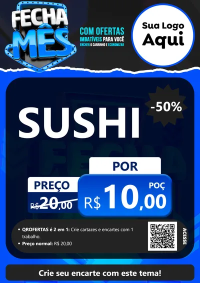Modelo de Cartaz para Cartaz A4 Vertical com o tema Fecha Mês para Comida japonesa