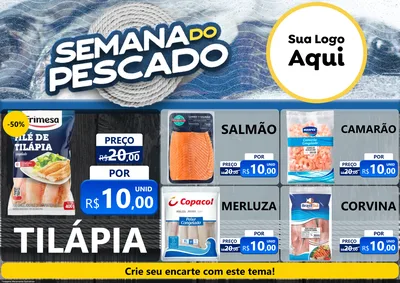 Modelo de Encarte para Encarte A4 Horizontal com o tema Semana do Pescado para Peixaria