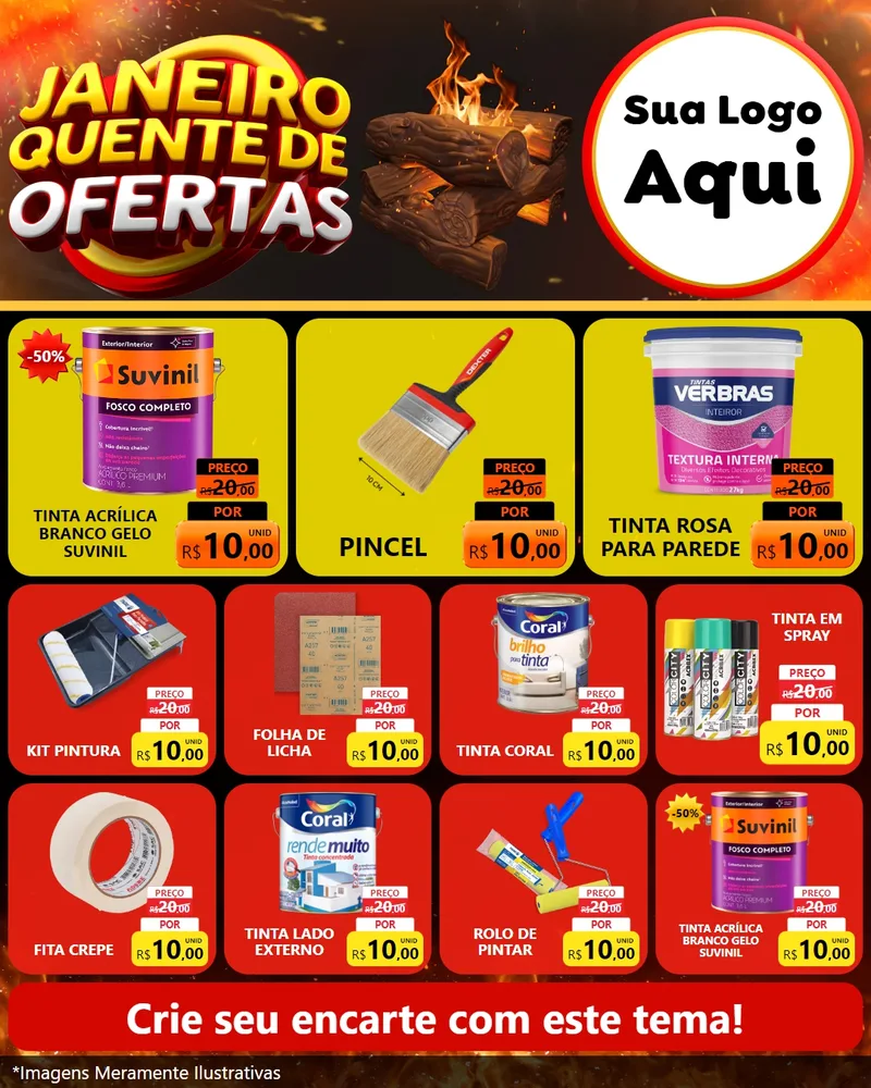 Modelo de Rede Social para Feed Instagram com o tema Janeiro Quente de Ofertas para Tintas e Ferramentas
