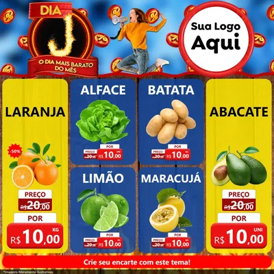 Modelo de Rede Social para Feed Facebook com o tema Dia J - O Dia Mais Barato Do Mês para Hortifrúti