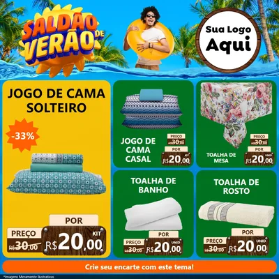 Modelo de Rede Social para Feed Facebook com o tema Saldão de Verão para Cama, Mesa e Banho