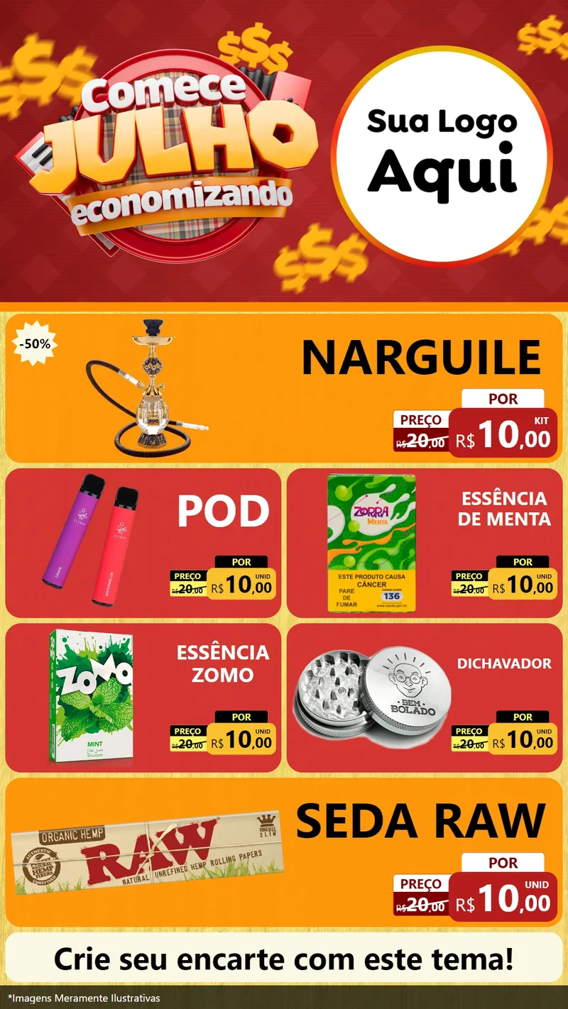 Modelo de TV para TV Vertical com o tema Comece Julho Economizando para Tabacaria