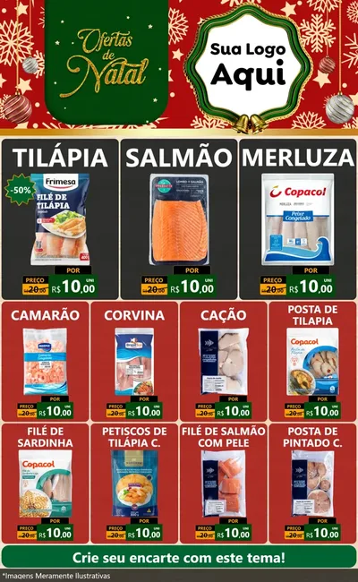 Modelo de Encarte para Encarte Grande com o tema Natal de Ofertas para Peixaria