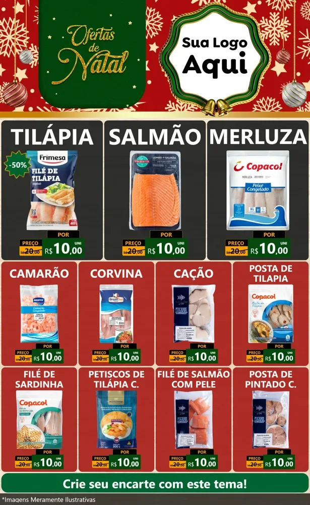 Modelo de Encarte para Encarte Grande com o tema Natal de Ofertas para Peixaria