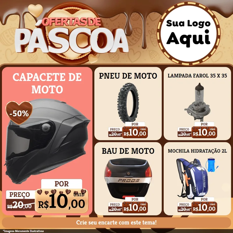 Modelo de Rede Social para Feed Facebook com o tema Ofertas de Páscoa para Moto peças