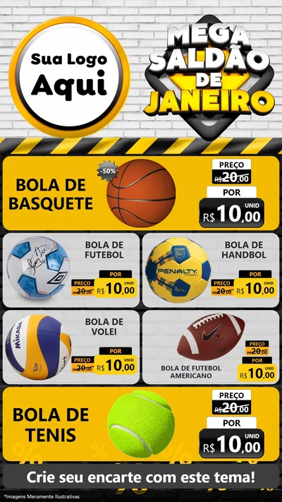 Modelo de TV para TV Vertical com o tema Mega Saldão de Janeiro para Artigos Esportivos