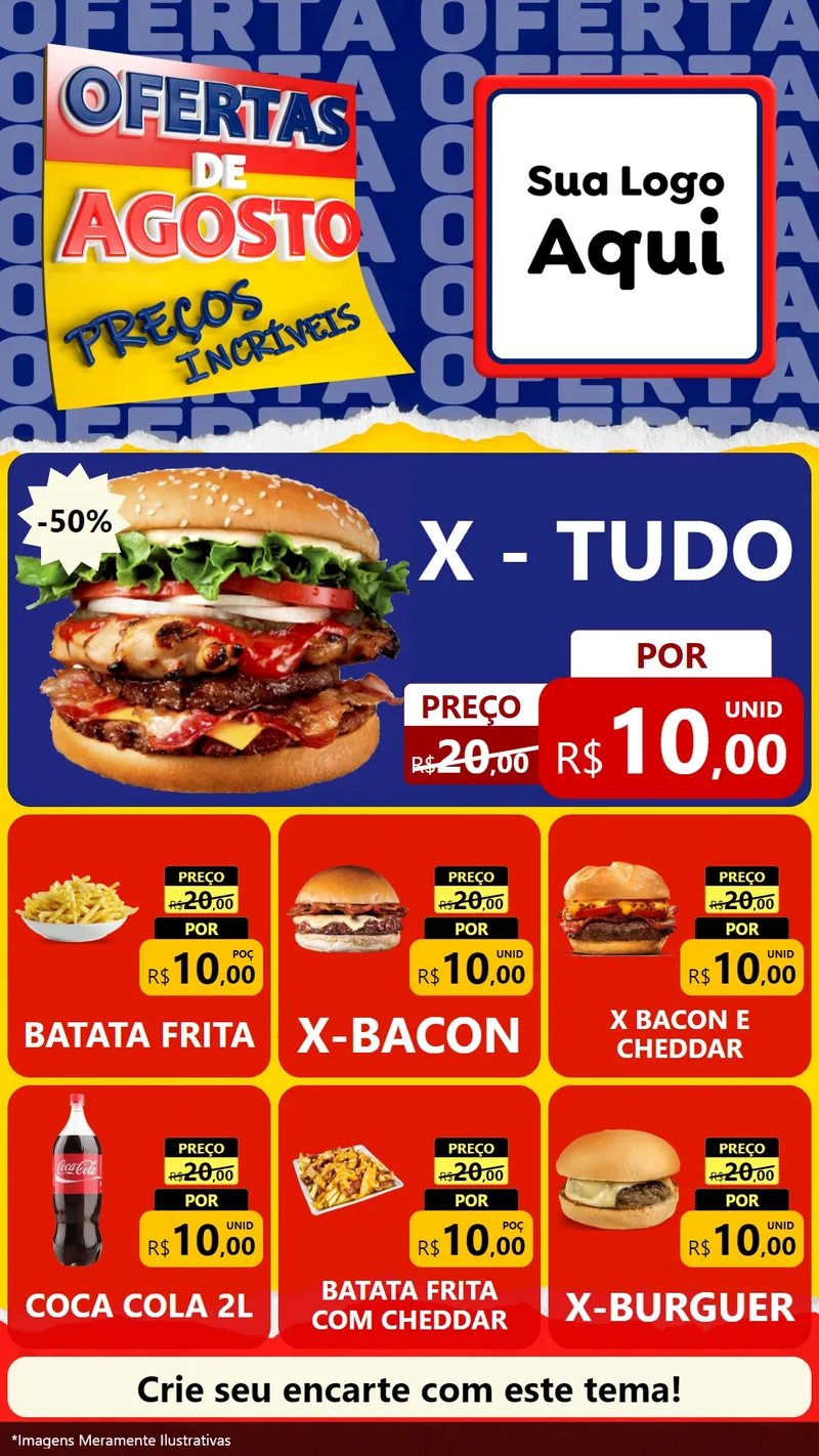 Modelo de Rede Social para Stories com o tema Ofertas de Agosto - Preços Incríveis para Hamburgueria