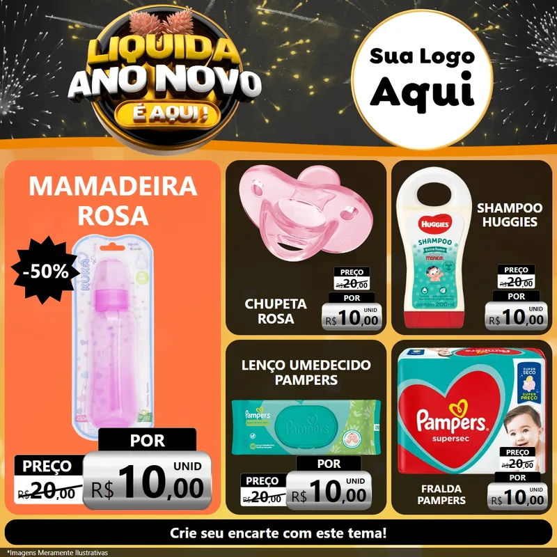 Modelo de Rede Social para Feed Facebook com o tema Liquida Ano Novo É Aqui! para Bebês