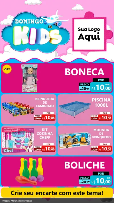 Modelo de TV para TV Vertical com o tema Domingo Kids para Brinquedos