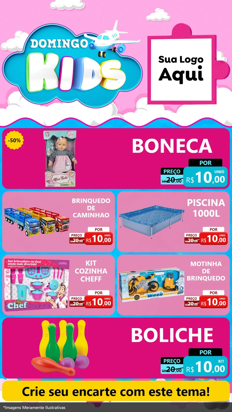Modelo de TV para TV Vertical com o tema Domingo Kids para Brinquedos