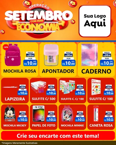Modelo de Rede Social para Feed Instagram com o tema Operação Setembro Com Muita Economia para Papelaria
