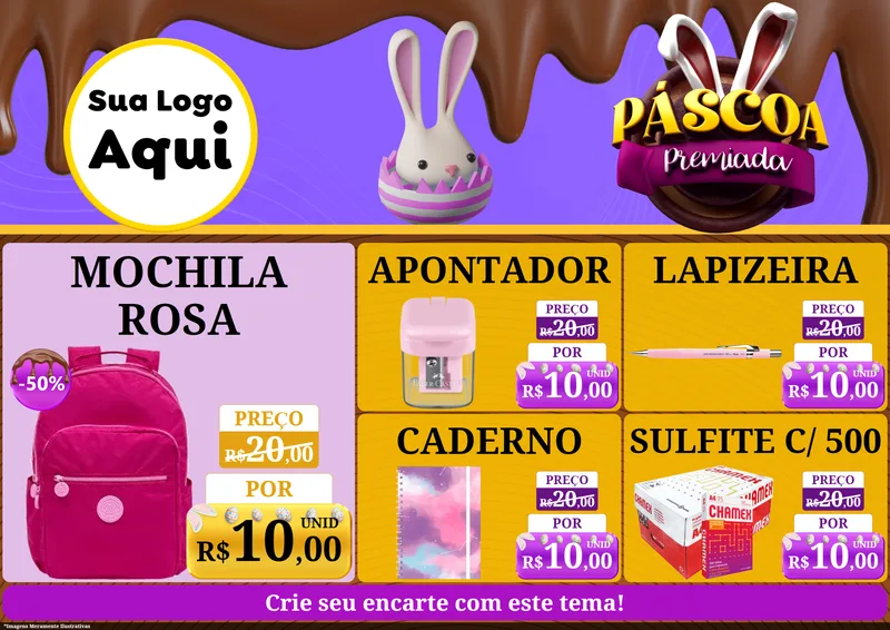 Modelo de Encarte para Encarte A4 Horizontal com o tema Páscoa Premiada para Papelaria
