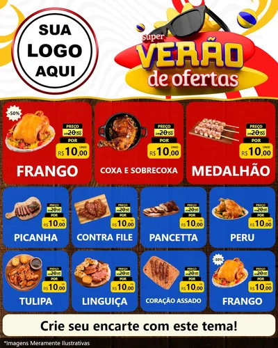 Modelo de Rede Social para Feed Instagram com o tema Super Verão de Ofertas para Assados