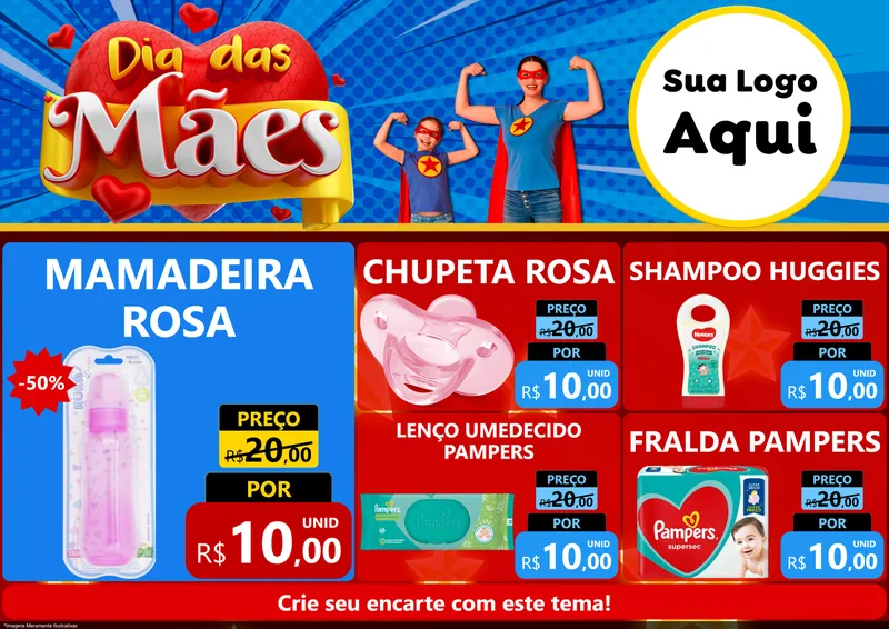 Modelo de Encarte para Encarte A4 Horizontal com o tema Dia das Mães para Bebês