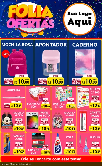 Modelo de Encarte para Encarte Grande com o tema Folia de Ofertas para Papelaria