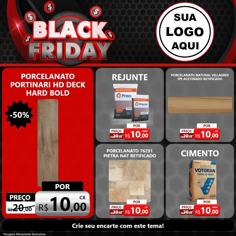 Modelo de Rede Social para Feed Facebook com o tema Black Friday para Pisos e revestimentos