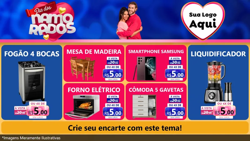 Modelo de TV para TV Horizontal com o tema Dia dos namorados para Móveis e Eletro