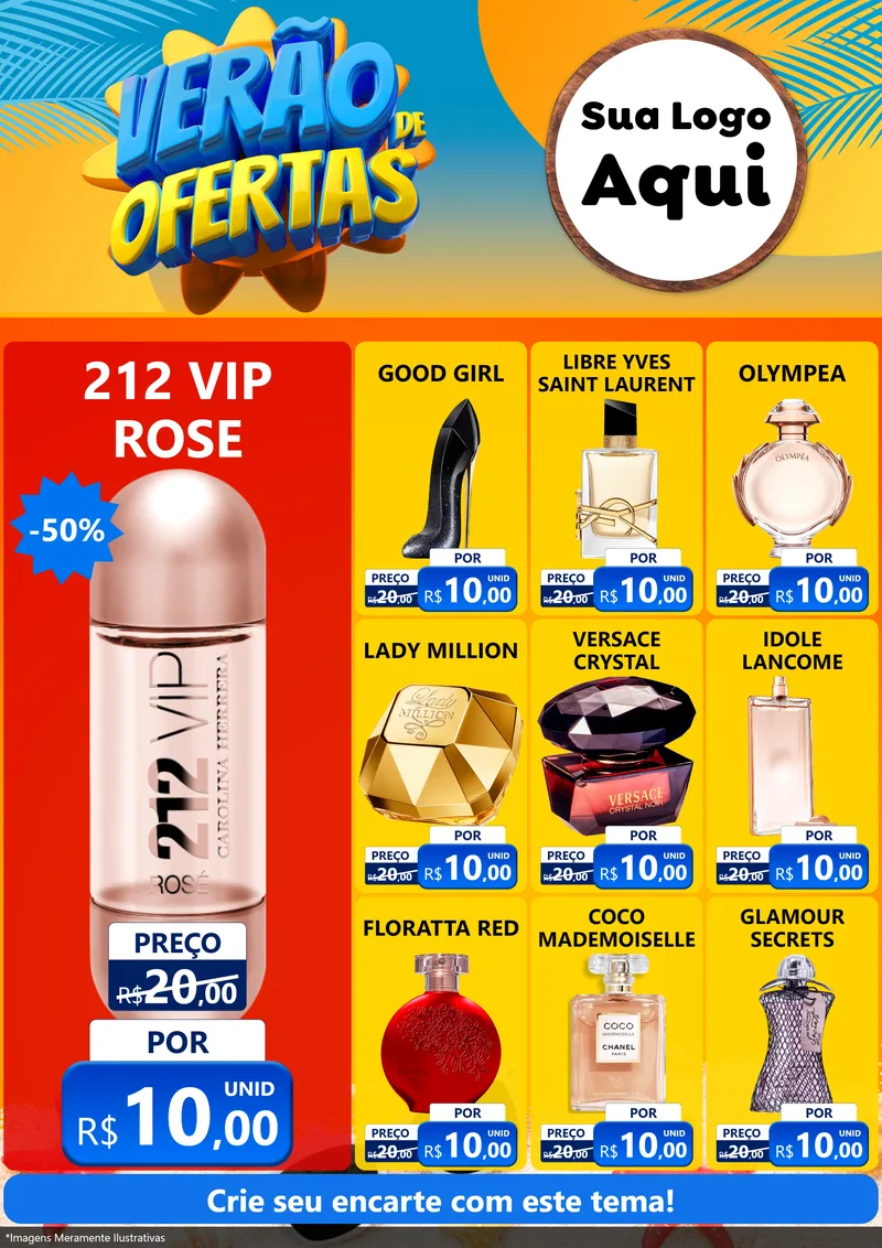 Modelo de Encarte para Encarte A4 Vertical com o tema Verão de Ofertas para Perfumes