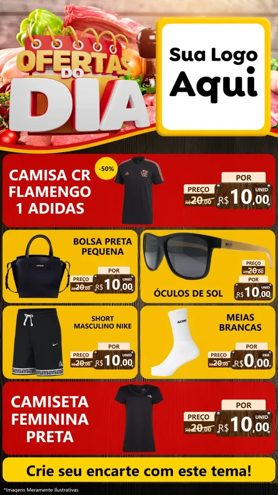 Modelo de TV para TV Vertical com o tema Ofertas do Dia para Roupas e acessórios