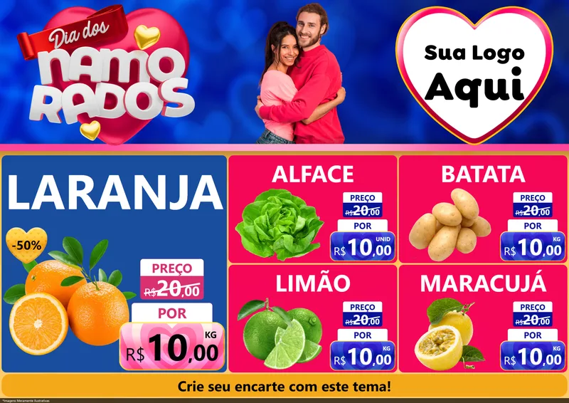 Modelo de Encarte para Encarte A4 Horizontal com o tema Dia dos namorados para Hortifrúti