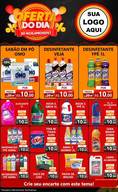 Modelo de Encarte para Encarte Grande com o tema Oferta do Dia - Só hoje, Aproveite! para Produtos de Limpeza