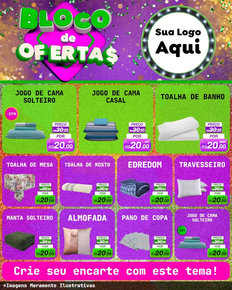 Modelo de Rede Social para Feed Instagram com o tema Bloco de Ofertas para Cama, Mesa e Banho
