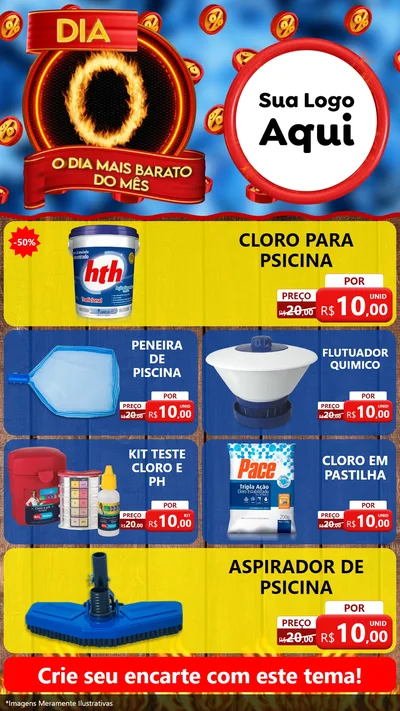 Modelo de TV para TV Vertical com o tema Dia O - O Dia Mais Barato Do Mês para Produtos para Piscina