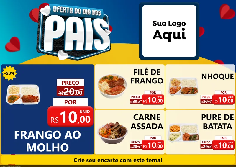 Modelo de Encarte para Encarte A4 Horizontal com o tema Oferta Do Dia Dos Pais para Restaurante