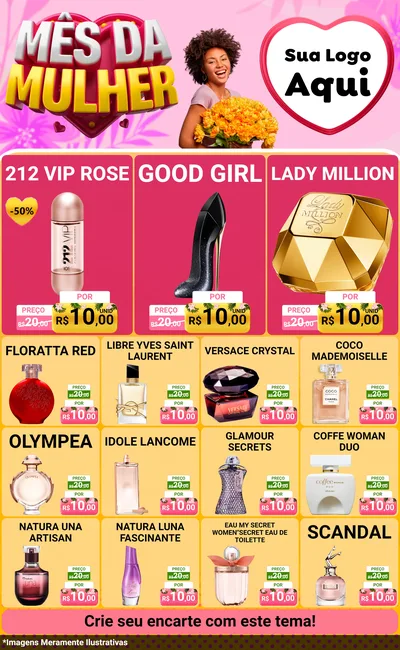 Modelo de Encarte para Encarte Grande com o tema Mês da Mulher para Perfumes
