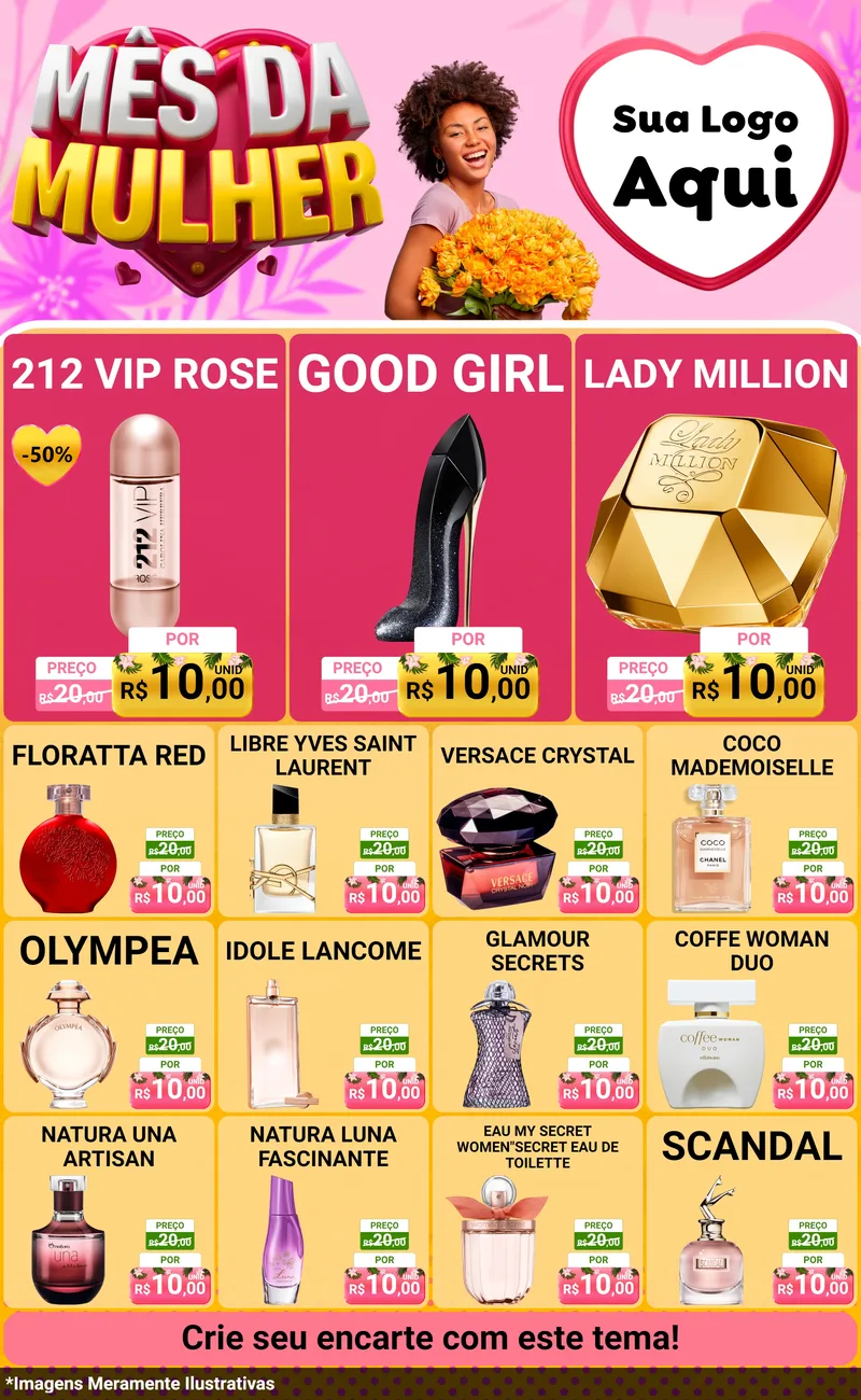 Modelo de Encarte para Encarte Grande com o tema Mês da Mulher para Perfumes