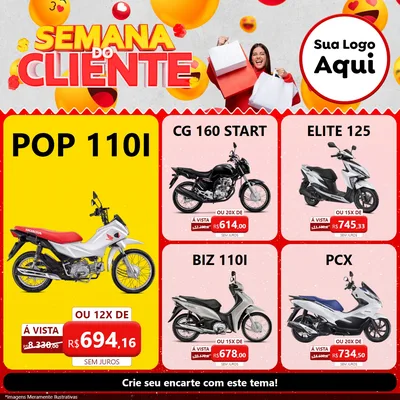 Modelo de Rede Social para Feed Facebook com o tema Semana do Cliente para Concessionaria de Motos