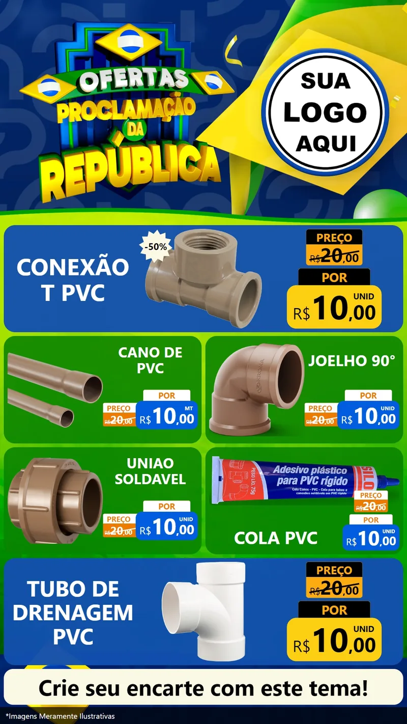 Modelo de TV para TV Vertical com o tema Ofertas Proclamação da República para Tubos e conexões