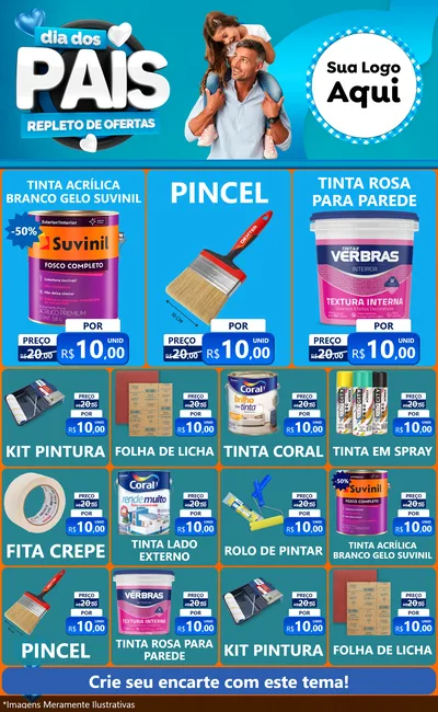Modelo de Encarte para Encarte Grande com o tema Dia Dos Pais Repleto de Ofertas para Tintas e Ferramentas