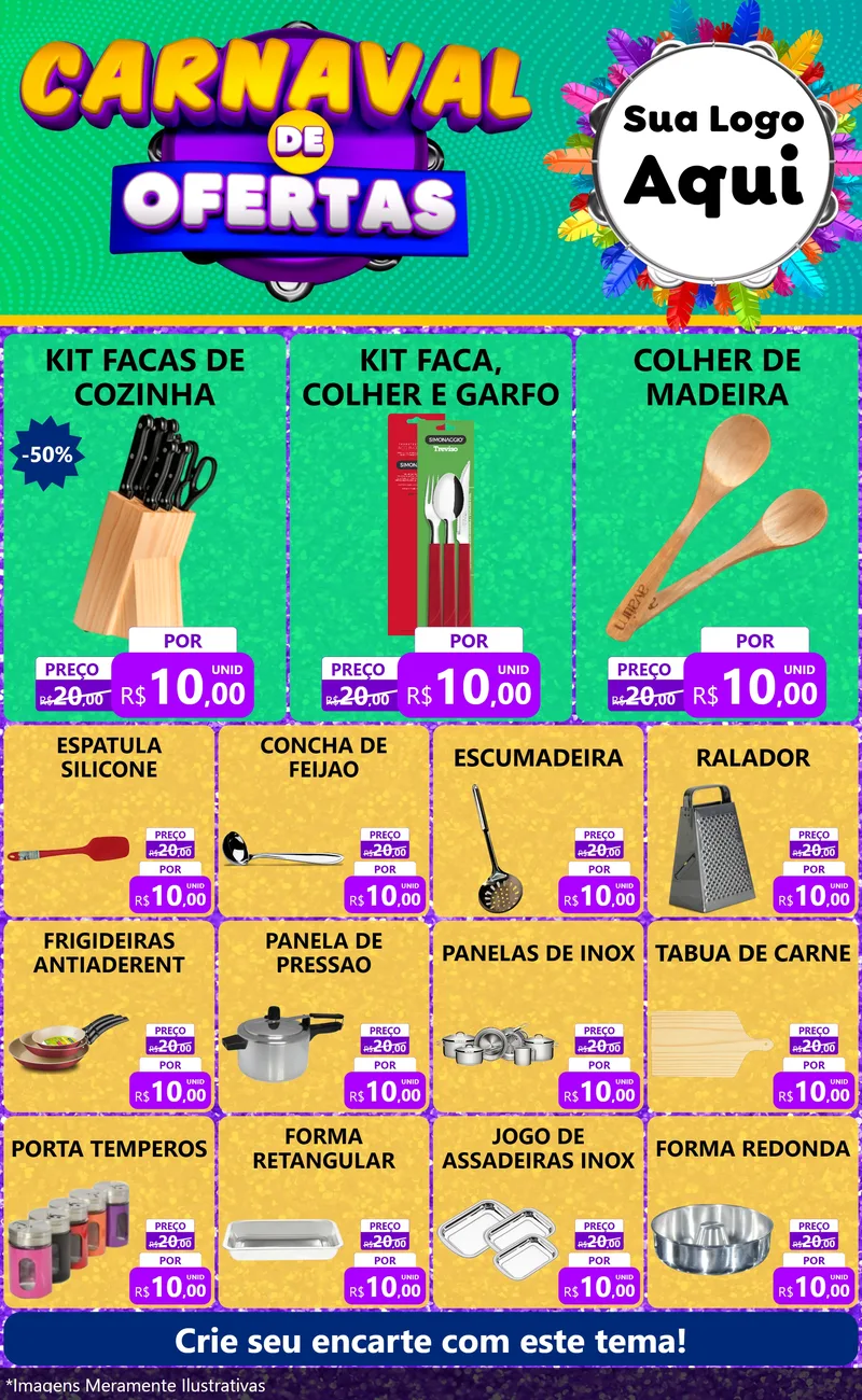 Modelo de Encarte para Encarte Grande com o tema Carnaval de Ofertas para Utilidades Domésticas
