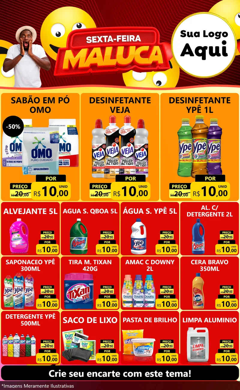 Modelo de Encarte para Encarte Grande com o tema Sexta-feira Maluca para Produtos de Limpeza