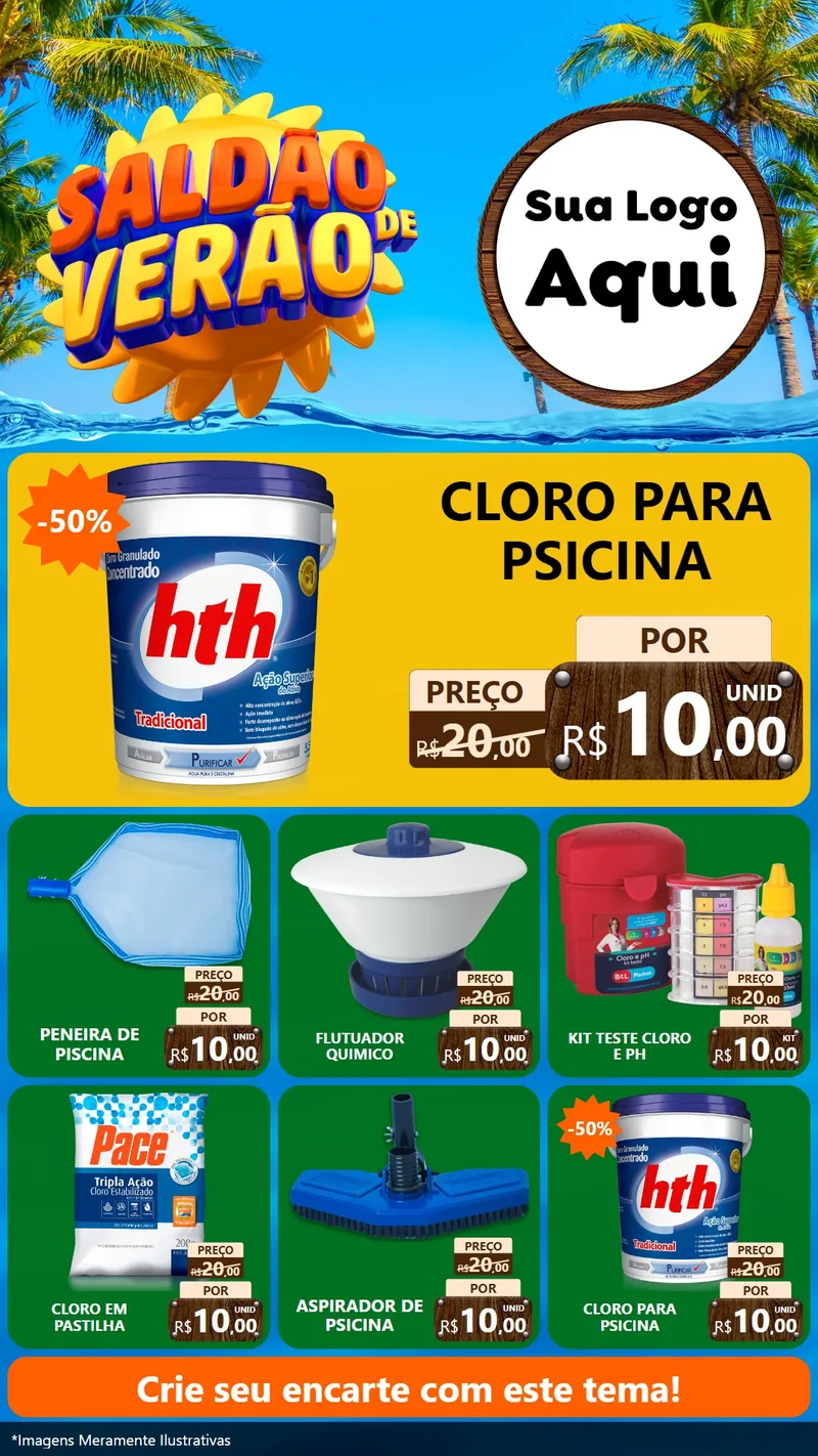 Modelo de Rede Social para Stories com o tema Saldão de Verão para Produtos para Piscina