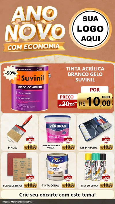 Modelo de Rede Social para Stories com o tema Ano Novo Com Economia para Tintas e Ferramentas
