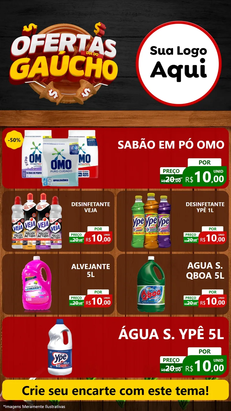 Modelo de TV para TV Vertical com o tema Ofertas Dia do Gaúcho para Produtos de Limpeza