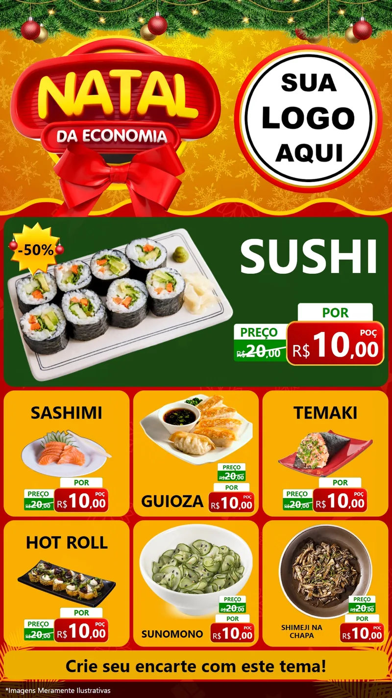 Modelo de Rede Social para Stories com o tema Natal da Economia para Comida japonesa