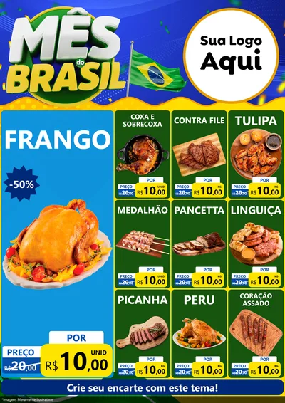 Modelo de Encarte para Encarte A4 Vertical com o tema Mês do Brasil para Assados