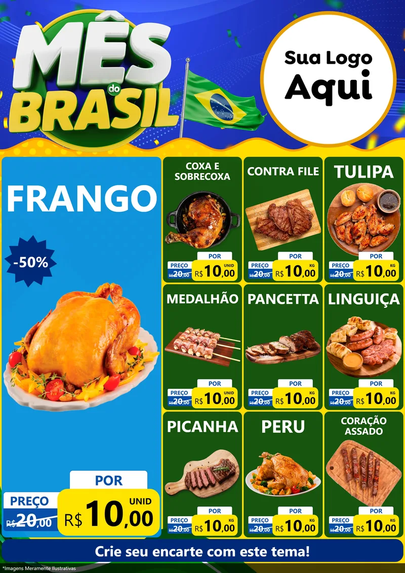 Modelo de Encarte para Encarte A4 Vertical com o tema Mês do Brasil para Assados