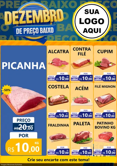 Modelo de Encarte para Encarte A4 Vertical com o tema Dezembro de Preço Baixo para Açougue