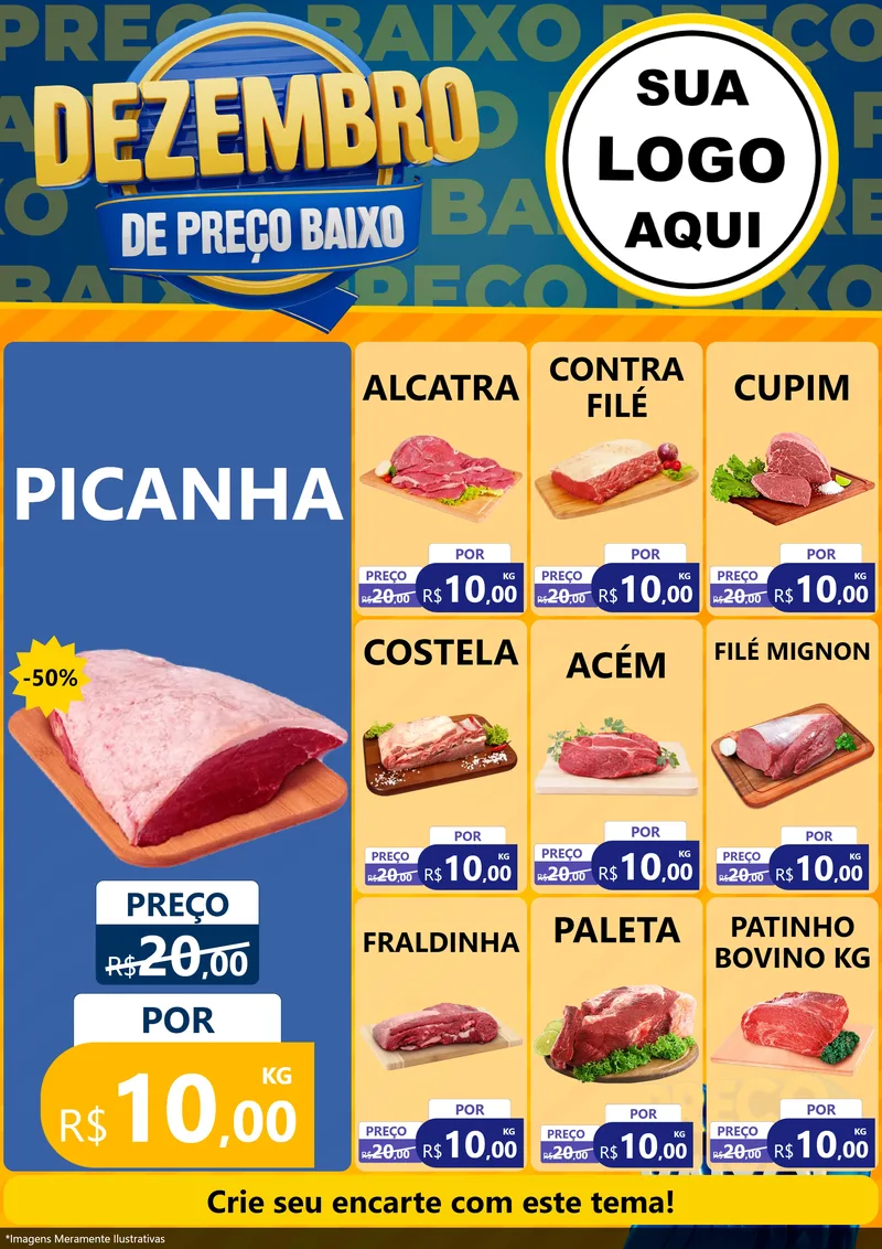 Modelo de Encarte para Encarte A4 Vertical com o tema Dezembro de Preço Baixo para Açougue