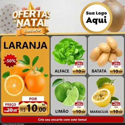 Modelo de Rede Social para Feed Facebook com o tema Ofertas De Natal E Ano Novo para Hortifrúti