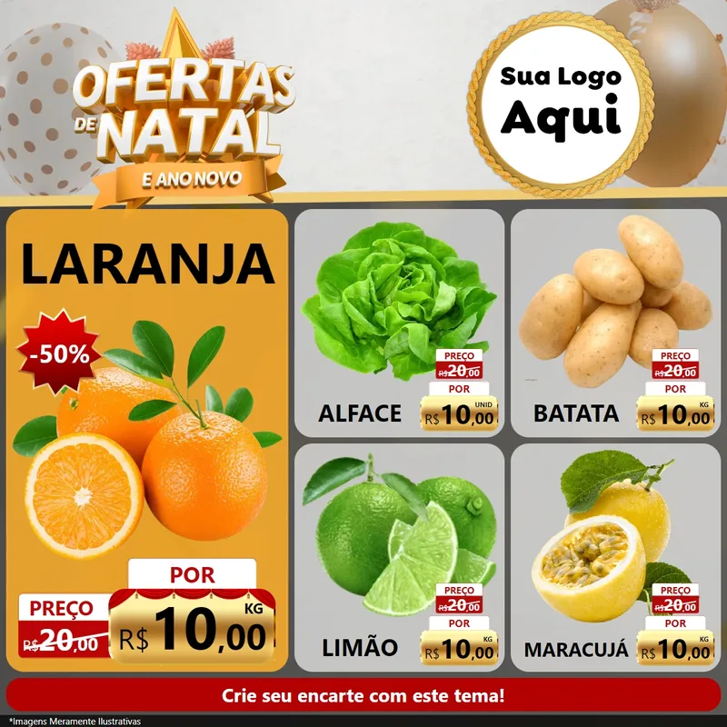 Modelo de Rede Social para Feed Facebook com o tema Ofertas De Natal E Ano Novo para Hortifrúti