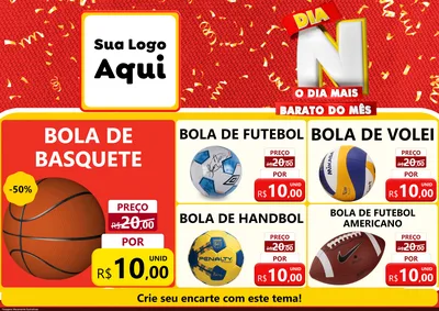 Modelo de Encarte para Encarte A4 Horizontal com o tema Dia N o Dia Mais Barato do Mês para Artigos Esportivos