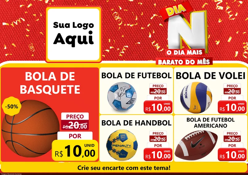 Modelo de Encarte para Encarte A4 Horizontal com o tema Dia N o Dia Mais Barato do Mês para Artigos Esportivos