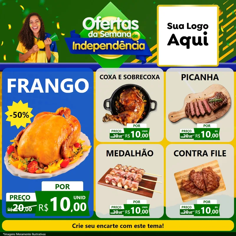 Modelo de Rede Social para Feed Facebook com o tema Ofertas da Semana da Independência para Assados