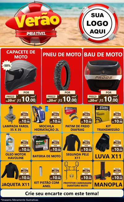 Modelo de Encarte para Encarte Grande com o tema Verão Imbatível para Moto peças