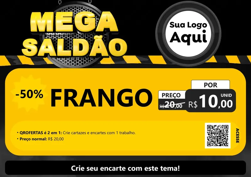 Modelo de Cartaz para Cartaz A4 Horizontal com o tema Mega Saldão para Assados